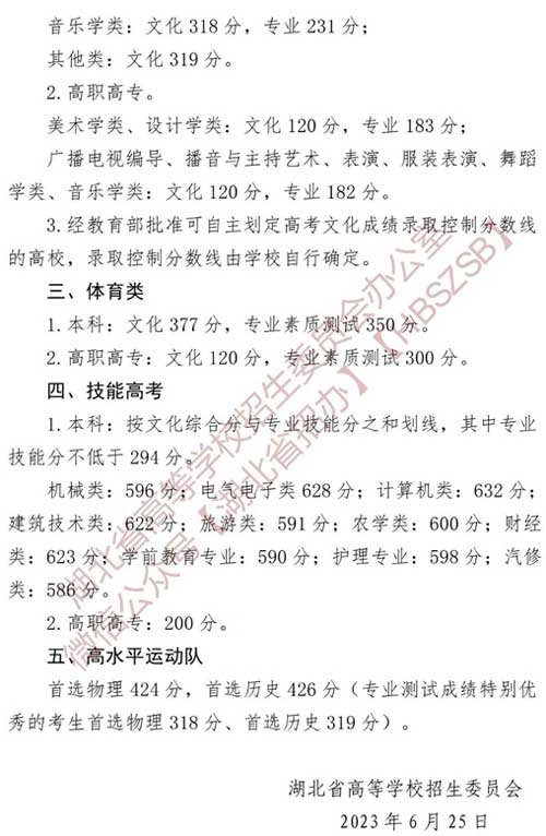 湖北高考分數線